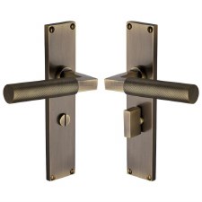 Heritage Bauhaus Knurled Bathroom Door Handles Antique Brass Lacquered