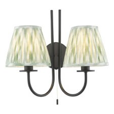 Becca Double Wall Light Matt Black with Green Ikat Shades
