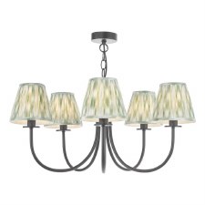 Becca 5 Light Chandelier Matt Black with Green Ikat Shades