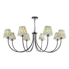 Becca 8 Light Chandelier Matt Black with Green Ikat Shades