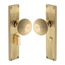 Heritage Beehive Door Knobs Reeded Bathroom Plate V9530 Polished Brass