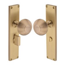 Heritage Beehive Door Knobs Reeded Bathroom Plate V9530 Satin Brass