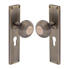 Heritage Beehive Door Knobs Reeded Euro Plate V9548 Antique Brass Heritage Beehive Door Knobs Reeded Euro Plate V9548 Antique Brass