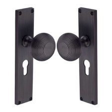 Heritage Beehive Door Knobs Reeded Euro Plate V9548 Matt Bronze