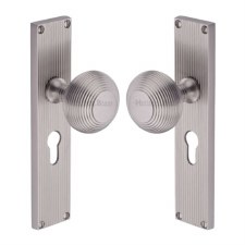Heritage Beehive Door Knobs Reeded Euro Plate V9548 Satin Brass