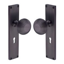 Heritage Beehive Door Knobs Reeded Lock Plate V9500 Matt Bronze