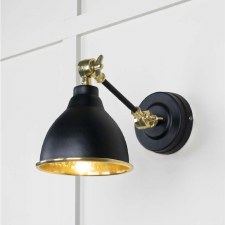 From The Anvil Brindley Wall Light Elan Black With Hammered Brass Interior