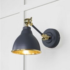 From The Anvil Brindley Wall Light Slate With Hammered Brass Interior