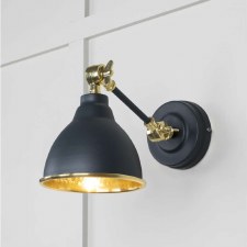 From The Anvil Brindley Wall Light Soot With Hammered Brass Interior