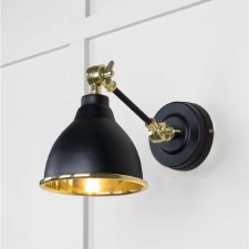 From The Anvil Brindley Wall Light Elan Black With Smooth Brass Interior