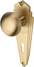 Heritage Broadway BR1800 Art Deco Door Knobs Lever Lock Satin Brass