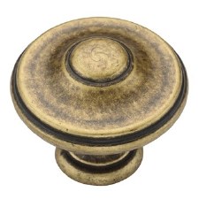 Heritage Brass Vintage Round Cabinet Knob (35mm), Distressed Brass