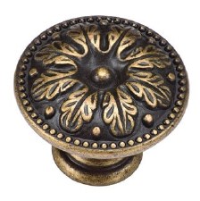 Heritage Floral Cabinet Knob TK4479 30mm Distressed Brass