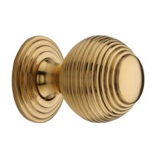 Heritage Reeded Cabinet Knob V973 32mm Polished Brass Unlacquered
