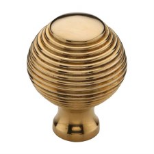 Heritage Reeded Cabinet Knob V974 32mm Polished Brass Unlacquered