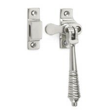 Lockable Reeded Casement Fastener Hook Plate Polished Nickel
