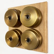 Citadel Dolly Switch on Wooden Base 4 Gang Antique Satin Brass