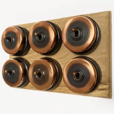 Citadel Dolly Switch on Wooden Base 6 Gang Renovated Copper