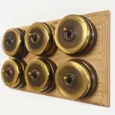 Citadel Dolly Switch on Wooden Base 6 Gang Renovated Brass