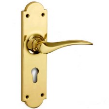 Coventry Euro Profile Door Lock Handles Polished Brass Unlacquered