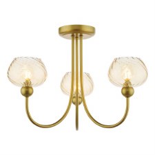 Cognac 3 Light Semi Flush Ceiling Light Satin Gold
