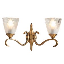 Interiors 1900 Columbia Double Wall Light Antique Brass & Deco Glass