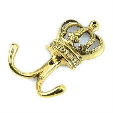 Crown Double Hook Polished Brass Lacquered