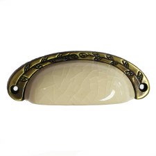 Porcelain Cup Handle Cream Crackle & Antique Brass