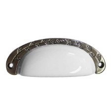 Porcelain Cup Handle White & Pewter