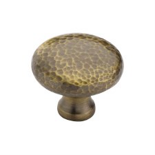 Heritage Victorian Hammered Cupboard Knob 32mm Antique Brass Lacquered