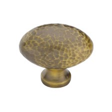 Heritage Oval Hammered Cupboard Knob 32mm Antique Brass Lacquered