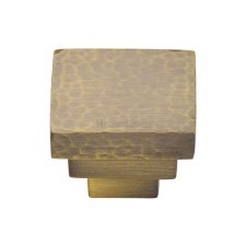 Heritage Square Hammered Cupboard Knob Antique Brass Lacquered