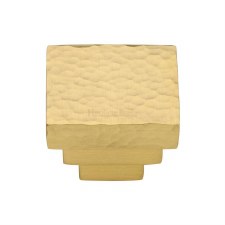 Heritage Square Hammered Cupboard Knob Satin Brass Lacquered