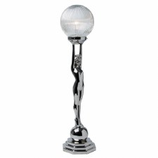 Art Deco Lady Clear Reeded Table Lamp Chrome