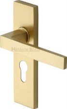 Heritage Delta Euro Lock Door Handles DEL6048 Satin Brass Lacquered