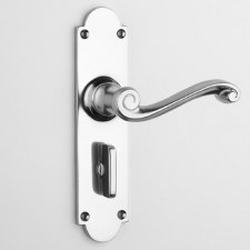 Aston Scroll Bathroom Door Handle Medium Plate Polished Chrome