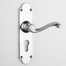 Aston Scroll Door Handle Medium Euro Plate Polished Chrome