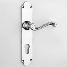 Aston Scroll Door Handle Long Euro Plate Polished Chrome