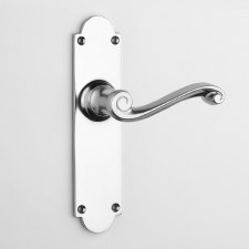 Aston Scroll Door Handle Medium Latch Plate Polished Chrome