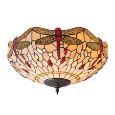 Interiors 1900 Beige Dragonfly Tiffany Medium Flush Light Interiors 1900 Beige Dragonfly Tiffany Medium Flush Light