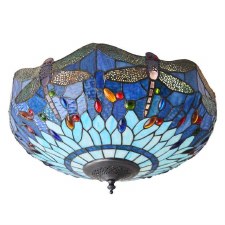 Interiors 1900 Blue Dragonfly Tiffany Medium Flush Light Interiors 1900 Blue Dragonfly Tiffany Medium Flush Light