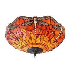 Interiors 1900 Flame Dragonfly Tiffany Medium Flush Light Interiors 1900 Flame Dragonfly Tiffany Medium Flush Light