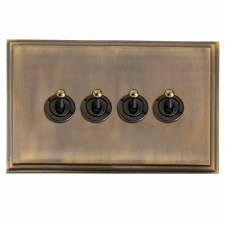 Edwardian Dolly Switch 4 Gang Antique Brass Lacquered