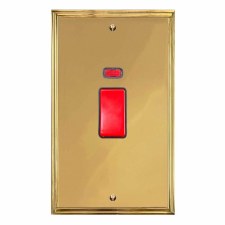 Edwardian Vertical Cooker Switch Polished Brass Lacquered & Black Trim