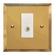 Edwardian TV Socket Outlet Polished Brass Lacquered & White Trim