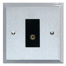 Edwardian TV Socket Outlet Satin Chrome & Black Trim