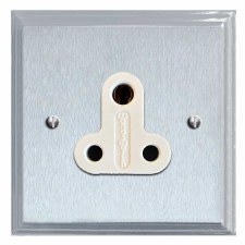 Edwardian Lighting Socket Round Pin 5A Satin Chrome & White Trim