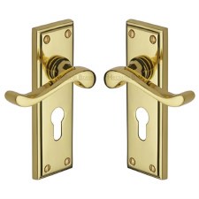 Heritage Edwardian Euro Lock Door Handles W3227 Polished Brass