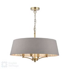 Birch 4 Light Pendant Antique Brass with Taupe Shade