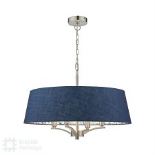 Down House 4 Light Pendant Satin Chrome with Blue Shade